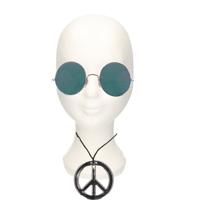 Hippie Flower Power verkleed set - peace ketting - met party bril - groen
