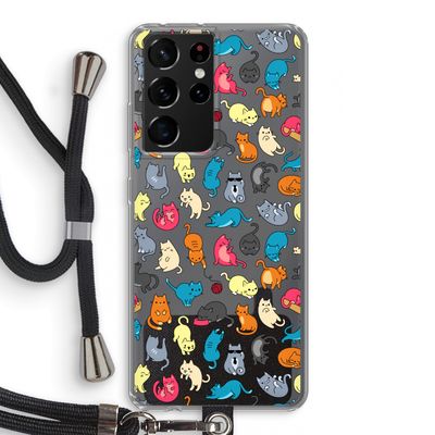 Kleurrijke katten: Samsung Galaxy S21 Ultra Transparant Hoesje met koord