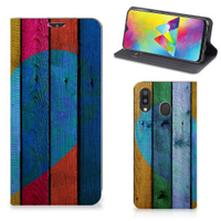 Samsung Galaxy M20 Book Wallet Case Wood Heart - Cadeau voor je Vriend