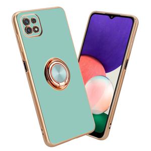 Cadorabo Hoesje geschikt voor Samsung Galaxy A22 5G in Glossy Turquoise - Goud - Beschermhoes Camerabescherming