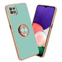 Cadorabo Hoesje geschikt voor Samsung Galaxy A22 5G in Glossy Turquoise - Goud - Beschermhoes Camerabescherming - thumbnail