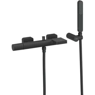 Badkraan Tres Loft | Opbouw | Mengkraan | Waterval uitloop | Incl.Handdoucheset | 2-weg | hoh 15 cm | 1-knop | Rond | Zwart