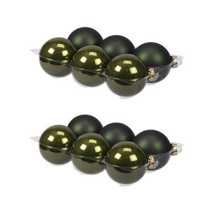 12x stuks glazen kerstballen donker olijfgroen (pine) 8 cm mat/glans - Kerstbal