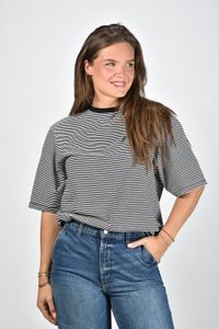 Anine Bing t-shirt Bo strepen met lange korte mouwen zwart/wit