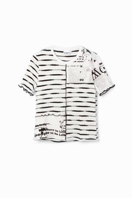 T-shirt patch strepen kranten - WHITE - XL