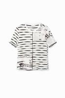 T-shirt patch strepen kranten - WHITE - XL