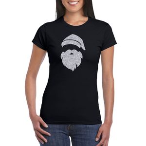 Kerstman hoofd Kerst t-shirt zwart voor dames met zilveren glitter bedrukking 2XL  -