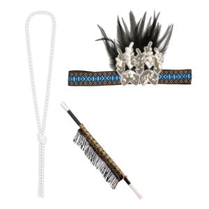 Carnaval verkleed accessoire set - sigarettenhouder/parelketting/hoofdband - charleston/jaren 20