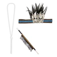 Carnaval verkleed accessoire set - sigarettenhouder/parelketting/hoofdband - charleston/jaren 20 - thumbnail