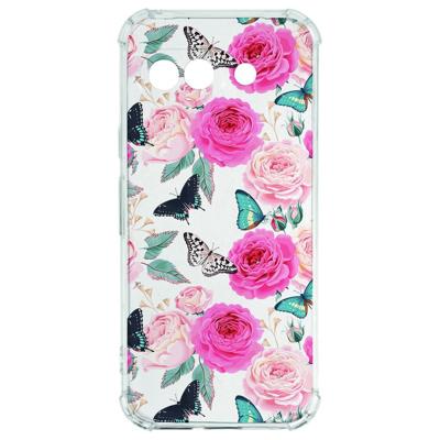 Google Pixel 9a Hoesje - Butterfly Roses TPU Antishock Google Pixel 9a Hoesje - Butterfly Roses TPU Antishock