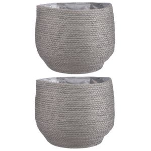 2x stuks naturel grijs rotan planten pot mand van gedraaid jute/riet H24 en D26 cm