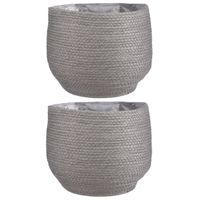 2x stuks naturel grijs rotan planten pot mand van gedraaid jute/riet H24 en D26 cm - thumbnail