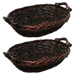 Broodmand ovaal - 2x - bruin - 34 x 26 x 9 cm - mandje rotan/riet