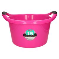 Groot kunststof teiltje/afwasbak rond met handvatten 15 liter roze - thumbnail