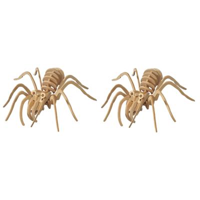 Houten dieren 3D puzzel tarantula spin - 2x stuks - Speelgoed bouwpakket - 23 x 18 cm