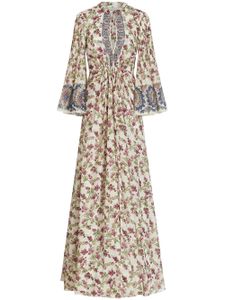 ETRO robe longue en soie à fleurs imprimées - Blanc