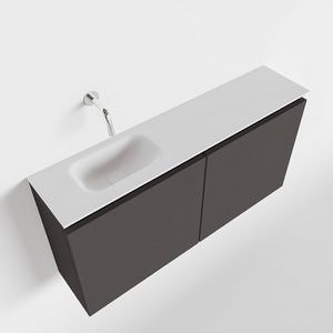 MONDIAZ TURE 100cm toiletmeubel dark grey. EDEN wastafel talc links geen kraangat