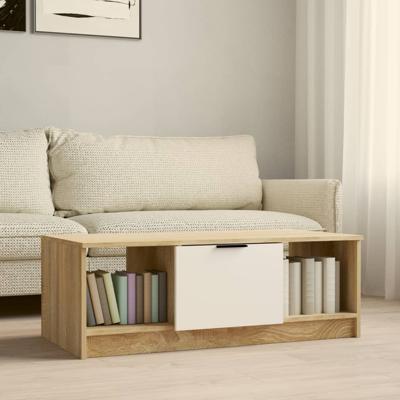Salontafel 102x50x36 cm bewerkt hout wit en sonoma eikenkleurig