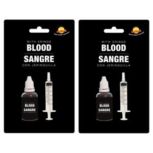 Set van 2x stuks flesje vloeibaar horror nepbloed schmink met spuit 30 ml