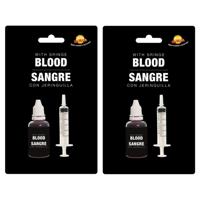 Set van 2x stuks flesje vloeibaar horror nepbloed schmink met spuit 30 ml