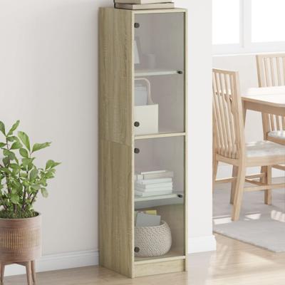 Hoge kast met glazen deuren 35x37x142 cm sonoma eikenkleurig