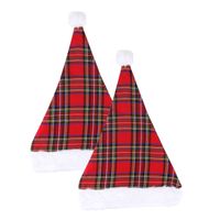 Kerstmutsen - 2x st - rood geruit - 30 x 40 cm - polyester - volwassenen