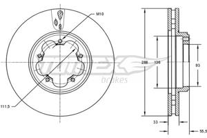 Remschijf TOMEX Brakes, Remschijftype: Geventileerd: , Inbouwplaats: Vooras, u.a. für Ford