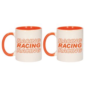 2x stuks racing racing racing vlag mok / beker oranje wit 300 ml