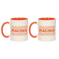 2x stuks racing racing racing vlag mok / beker oranje wit 300 ml