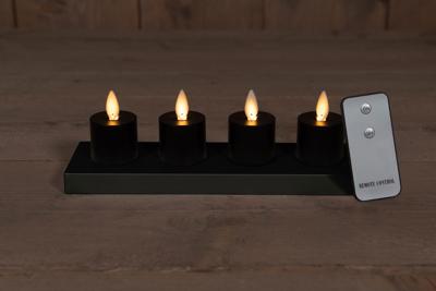 Set 4 St Inductive Rechargeable Black Tealight Moving Flame - Annas collection