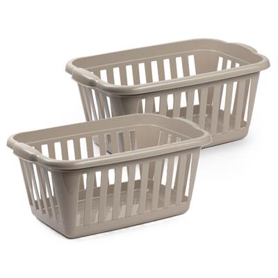 Wasmand - 2x - beige - kunststof - 40 liter - 60 x 40 x 26 cm - manden voor wasgoed - huishouden