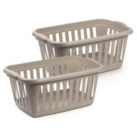 Wasmand - 2x - beige - kunststof - 40 liter - 60 x 40 x 26 cm - manden voor wasgoed - huishouden