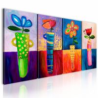 Handgeschilderd schilderij - Bloemen in kleuren 120x60cm (4 luik) - thumbnail