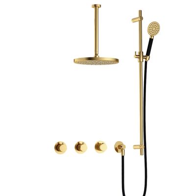 Hotbath Cobber IBS70 inbouwdouche met ronde handdouche, 30cm plafondbuis, 30cm hoofddouche en glijstang gepolijst messing