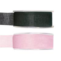 Organza sierlint pakket - zwart/roze - 2,5 cm x 20 meter - Hobby/decoratie/knutselen