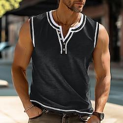 Voor heren Singlet Henley-shirt Vest Top Onderhemd Mouwloos shirt Effen Inkeping kraag Buiten Casual Mouwloos nappi Kleding Modieus Ontwerper Spier Lightinthebox