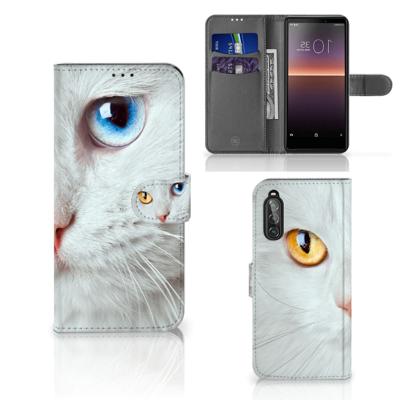 Sony Xperia 10 II | Telefoonhoesje | Met pasjeshouder | Witte Kat