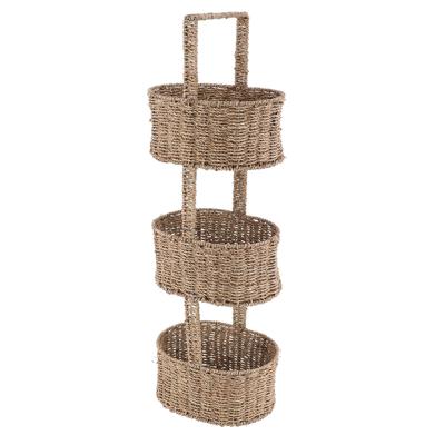 Tendance Badkamer rek/organizer - 3 mandjes - zeegras - 23 x 30 x 90 cm