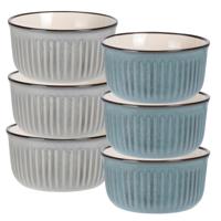 Soepkom Striped - set 6x - blauw / grijs - 14 x 7 cm - keramiek - kom