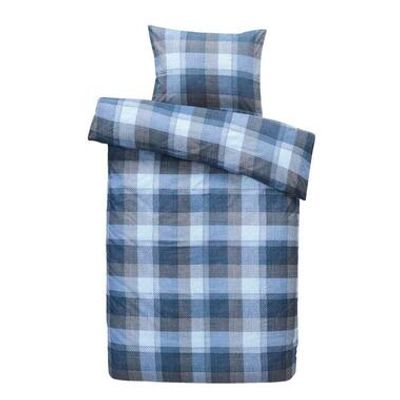 Comfort dekbedovertrek Jona ruiten - blauw/antraciet - 140x200/220 cm
