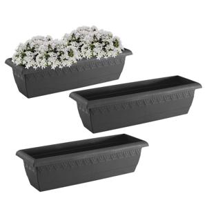 Hega Hogar Plantenbak Jardinera - 3x - antraciet - rechthoekig - 60x20 cm