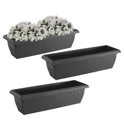 Hega Hogar Plantenbak Jardinera - 3x - antraciet - rechthoekig - 60x20 cm