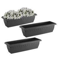 Hega Hogar Plantenbak Jardinera - 3x - antraciet - rechthoekig - 60x20 cm