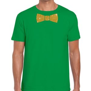 Groen fun t-shirt met vlinderdas in glitter goud heren