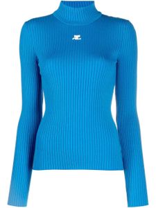 Courrèges pull nervuré à logo imprimé - Bleu