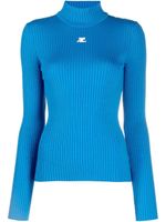 Courrèges pull nervuré à logo imprimé - Bleu