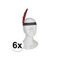 6x Indianen hoofdband met veer voor kinderen   -