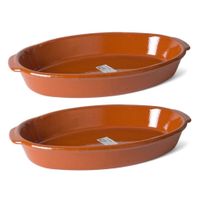 Set van 2x stuks terracotta ovenschaal/serveerschalen ovaal 3,9 liter