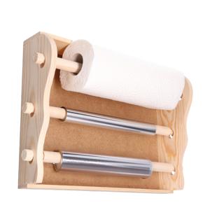 Keukenrol houder/folie dispenser wand - naturel hout - 30 x 36 cm - keuken organizer/rollenhouder