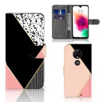 Motorola Moto G7 | G7 Plus | Book Case | Zwart Roze Vormen Motorola Moto G7 | G7 Plus | Book Case | Zwart Roze Vormen